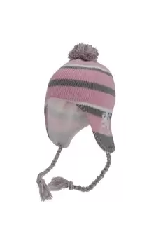 Lion Pink Winter Hat, Thermal Peruvian Hat With Tassels