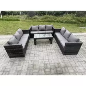 Fimous - Outdoor 3 pc Three Seater Ssofa Rattan Garden Furniture Lounge Sofa Set With Oblong Rectagular Coffee Table