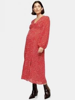 Topshop Maternity Ditsy Midi Dress - Red, Size 8, Women