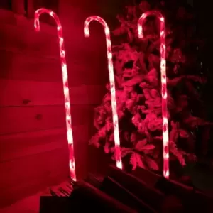 Festive - Set of 3 1m Lit Outdoor Red & White Multi Function Christmas Candy Cane Stake Lights in Red