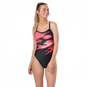 Speedo Boom Plummet Thin Strap Swimsuit Ladies - Black/red