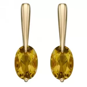 9ct Yellow Gold Olive Quartz Long Drop Earrings GE2401G