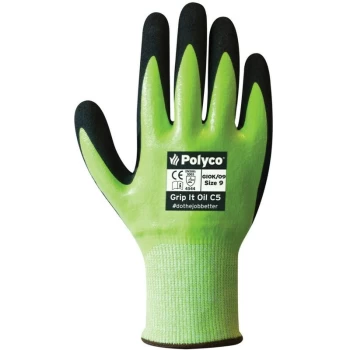 Polyco - GIOK/09 Grip It Oil C5 Yellow/Black Cut Resistant Gloves - Size 9