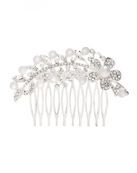 Mood Silver Plated Crystal Pearl Floral Hair Comb - white