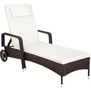 Rattan garden sun lounger 6 step backrest - reclining sun lounger, garden lounge chair, sun chair - mixed brown - mixed brown