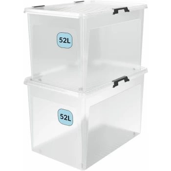 Markenartikel - Storage Box with Lids Stackable Clear Plastic BPS Free Bedroom Living Room Childrens Room Transparent Multipurpose 52L 24L 2x52L (de)