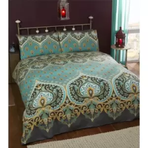 Emerald Traditional Ethnic Double Duvet Quilt Cover & 2 Pillowcase Bedding Bed Set Teal
