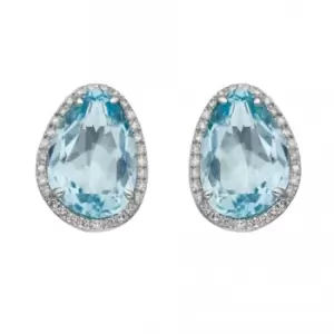 9ct White Gold Shaped Blue Topaz Diamond Earrings GE2399T