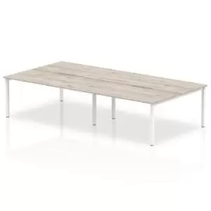 B2B White Frame Bench Desk 1600 Grey Oak 4 Pod