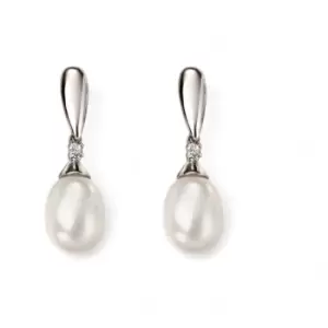 Elements 9ct White Gold Pearl And Diamond Earring GE2075W