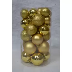 Pack of 30 Assorted Shatterproof Christmas Tree Bauble Decorations - Gold