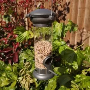 Tom Chambers Heavy Duty Flick and Click 2 Port Garden Wild Bird Hanging Pewter Metal Seed Feeder