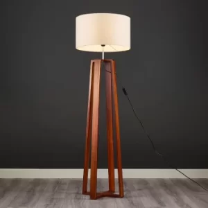 Beltane Dark Wood Floor Lamp with XL Mink Reni Shade
