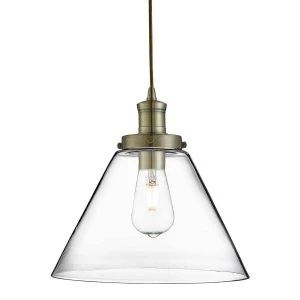 1 Light Dome Ceiling Pendant Antique Brass with Clear Glass Shade, E27