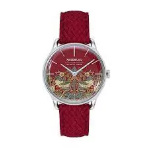 August Berg x Morris & Co Crimson Silver Strawberry Thief Red Perlon 30Mm Watch M1ST0530E17VRD