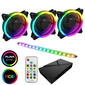 Game Max Addressable RGB 3-in-1 Kit with 3 Velocity Fans, 0.3m Viper LED Strip & PWM Fan Hub with RF Remote Control