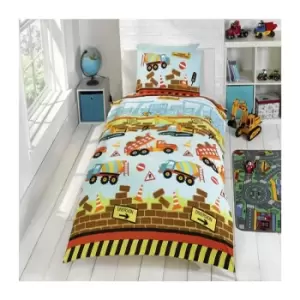 Rapport - Under Construction Single Duvet Cover Set - Diggers and Trucks Childrens Bedding