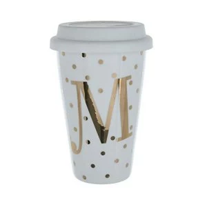 Initials M Double Walled Travel Mug With Silicone Lid - Gold Spots