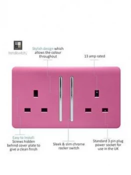 Trendiswitch 2G 13A Switched Socket Pink