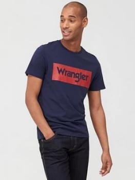 Wrangler Box Logo T-Shirt - Navy, Size L, Men