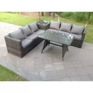 Fimous - 6 Seater Grey Rattan Sofa Dining Set 2 Tables Garden Furniture Outdoor