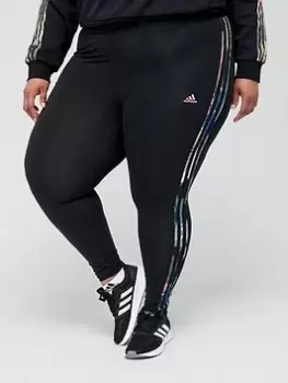 adidas 3 Stripes Leggings (Plus Size) - Black/Pink, Size 4X, Women