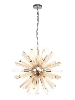10 Light E14, Round Pendant Polished Nickel , Champagne Gold Glass