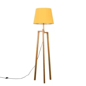 Augustus Light Wood Tripod Floor Lamp with XL Mustard Aspen Shade