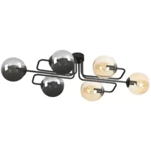 Emibig Brendi Black Globe Bar Pendant Ceiling Light with Graphite, Amber Glass Shades, 6x E14