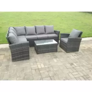 Fimous High Back Rattan Corner Sofa Set Oblong Coffee Table Outdoor Furniture dark Grey Left Option With Extra Chair