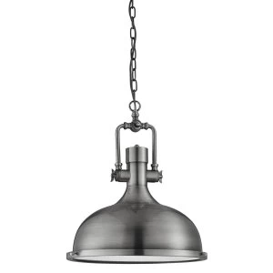 1 Light Dome Ceiling Pendant Antique Nickel with Glass Diffuser, E27