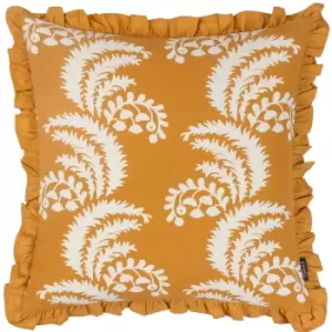 Montrose Floral Pleat Fringe Cushion Ochre, Ochre / 50 x 50cm / Polyester Filled