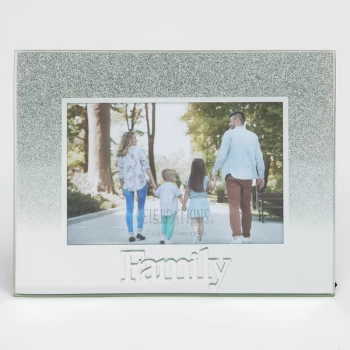 5" x 3.5" Silver Glitter Glass Frame - Family