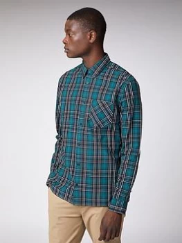 Ben Sherman Long Sleeved Tartan Check Oxford Shirt - Forest, Forest, Size S, Men