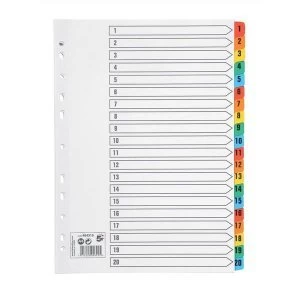5 Star Office Index 150gsm Card with Coloured Mylar Tabs 1 20 A4 White