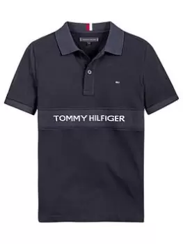 Tommy Hilfiger Boys Rib Insert Jacquard Polo Shirt - Navy, Size 12 Years