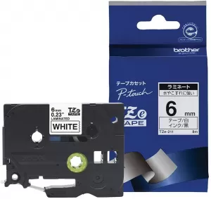 Brother P-touch TZe-211 Black on White Label Tape 6mm x 8m