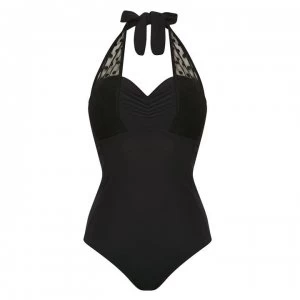 Figleaves Icon Spot Mesh Halter Shaping Swimsuit - Black