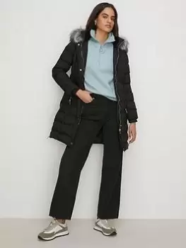 Oasis Heat Seal Midi Puffer Jacket - Black, Size 6, Women