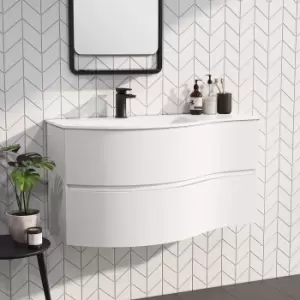 1000mm White Wall Hung Left Hand Curved Vanity Unit with Basin - Tulum