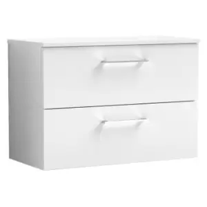 Arno Gloss White 800mm Wall Hung 2 Drawer Vanity Unit with Worktop - ARN126W - Gloss White - Nuie
