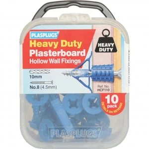 Plasplugs Heavy Duty Plasterboard Hollow Wall Fixings Pack of 10