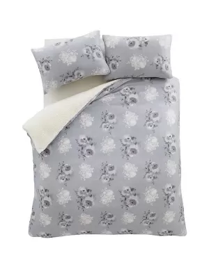 Catherine Lansfield Cosy Painterly Floral Duvet Cover and Pillowcase Set Grey