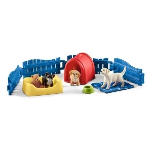 Schleich - Farm World Puppy Pen and Puppy Toy Figures