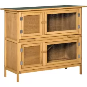 Double Decker Rabbit Hutch Bunny Cage Pet House Outdoor w/ Tray, Yellow - Pawhut
