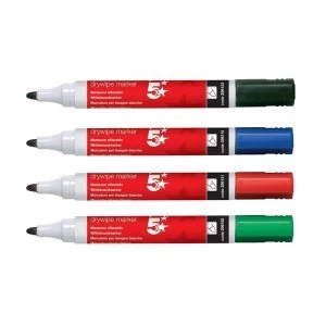 5 Star Office Drywipe Marker XyleneToluene free Bullet Tip 2mm Line Assorted Colours Pack of 12