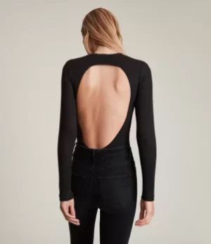 AllSaints Womens Molly Bodysuit, Black, Size: 12