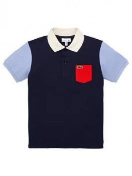 Lacoste Boys Short Sleeve Colourblock Polo Shirt - Navy, Size 8 Years