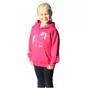 British Country Collection Girls Twinkle Pony Glitter Hoodie (1-2 Years) (Fuchsia)