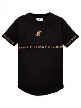 Illusive London Boys Orange Taped Short Sleeve T-Shirt - Black